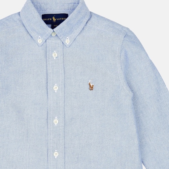 Polo Ralph Lauren Boy kids Oxford blue button down chambray logo shirt Sz 20 - Picture 2 of 7